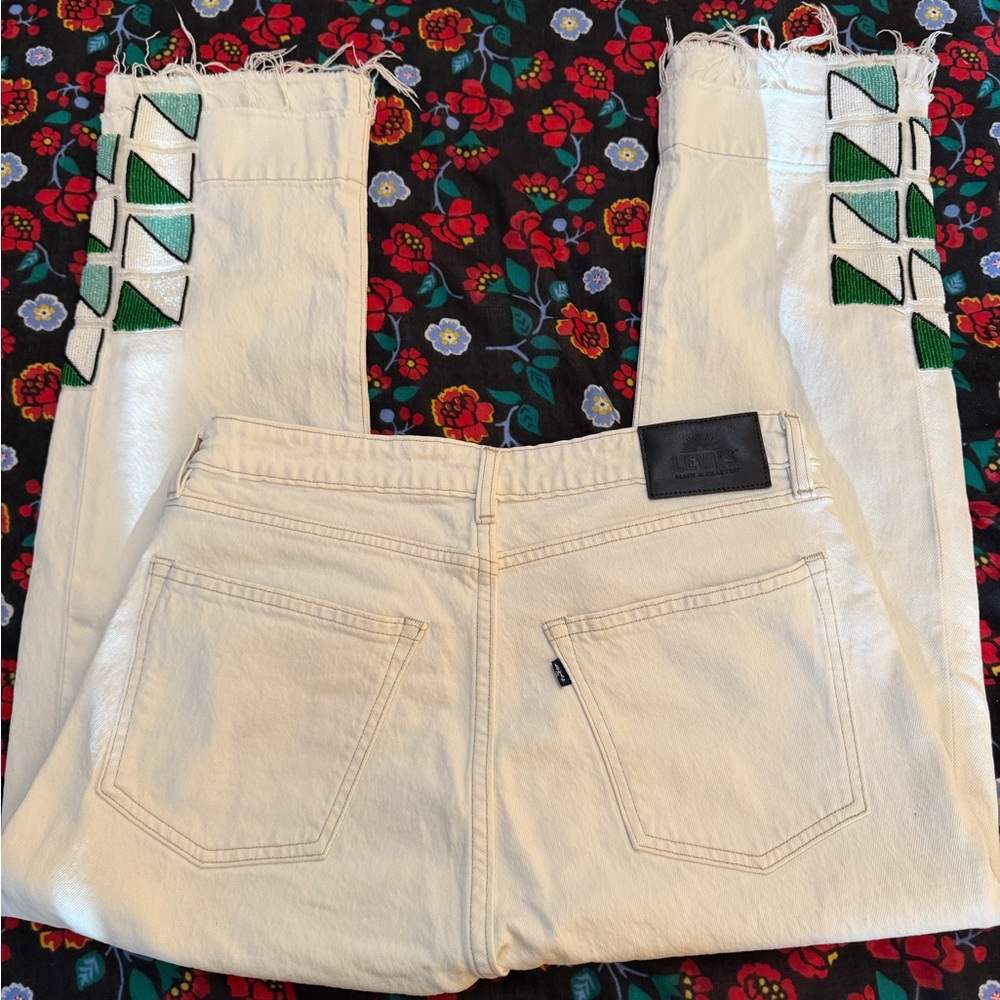 Levi's Made & Crafted Jeans with Beaded Green Geometric Design